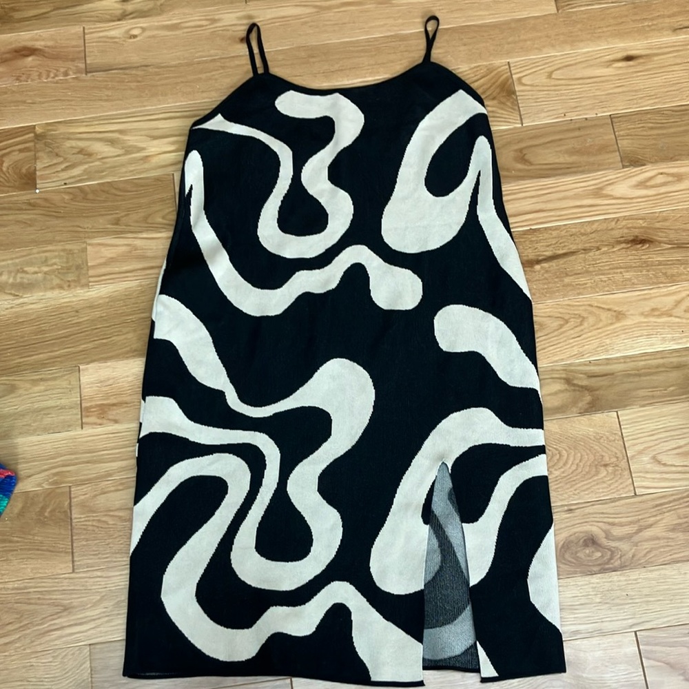 Cider Black and Cream abstract midi Dress XXL
